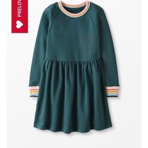 Hanna Andersson french terry dress cuffs dark green juniper NWOT 12
